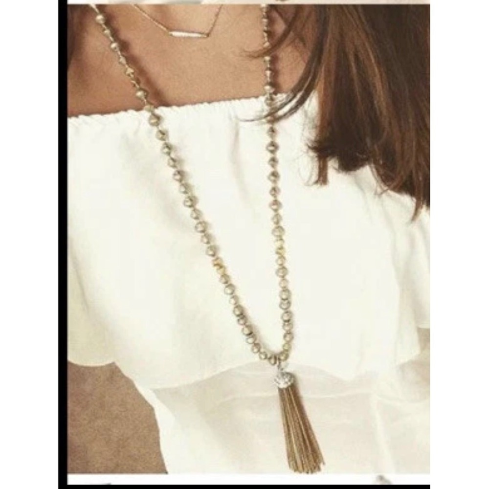 Stella Dot Milana Tassel Pendant Necklace Gold Tone Beads